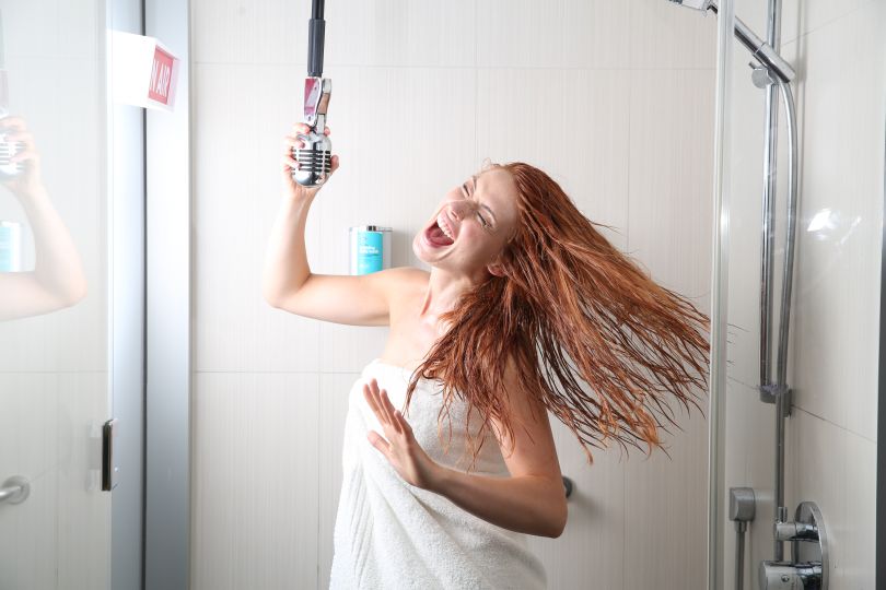 Girl singing in the shower